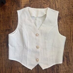SHEIN White Textured pearl button up vest